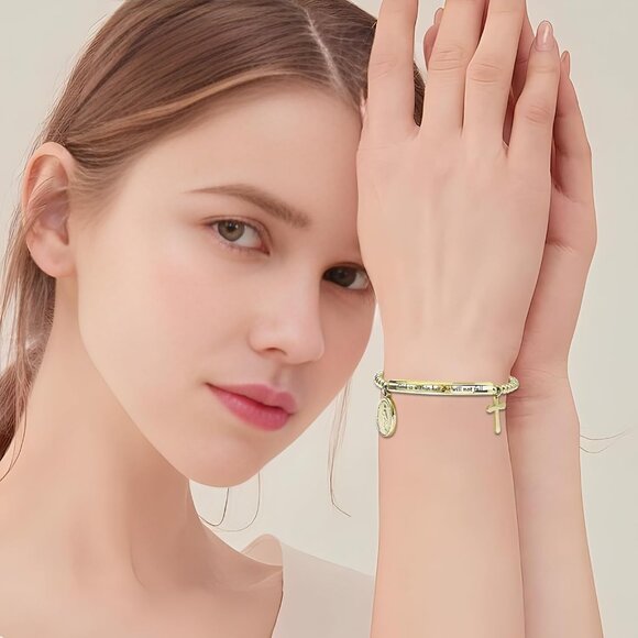 Elegant Stainless Steel Christian Bracelet for Women with Engraved Quote & Cross - Picture 4 of 7